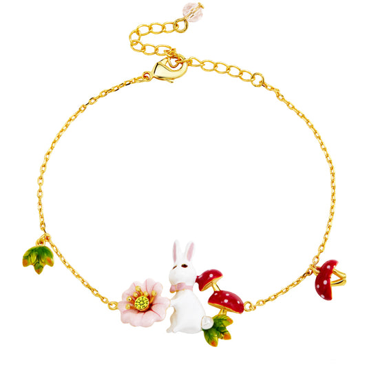Bunny w mushroom and flowers Bracelets
