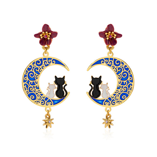 Couple Cats on the Moon Earrings
